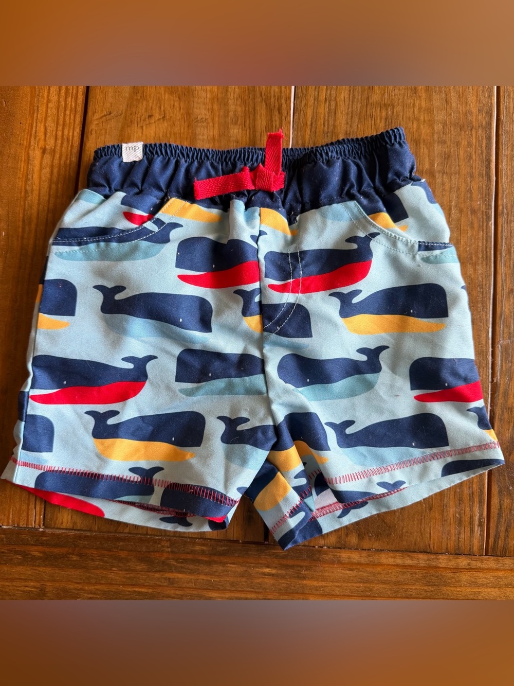 Mud Pie Boys Whale Swim Trunks - Light Blue, Navy, Red, Yellow